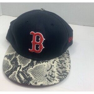 Boston Red Sox New Era 9FIFTY Snapback Hat Snakeskin Print Brim Navy Blue Red